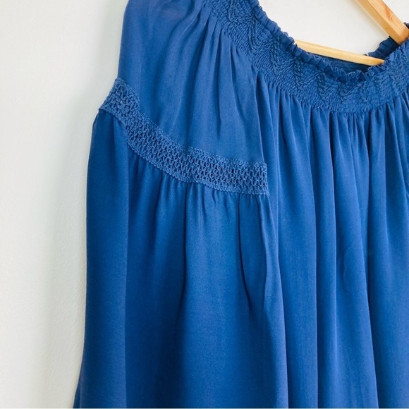Anthropologie Love Sam silk navy blue off the shoulder chiffon lined boho top. S - Picture 4 of 9